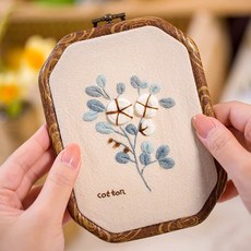 프랑스 자수 DIY 우드 액자 세트, 목화, 1개