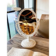 歐式復古化妝鏡 雙面桌面立鏡 - 橢圓形 28x19cm, 【橢圓鏡】