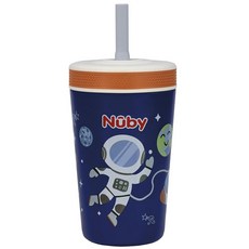 Nuby Thirsty Kids 실리콘 플렉스스트로 단열 유아용 컵 - 355ml(12온스) - 스테인리스 스틸 및 누출 방지 - 18개월 이상 - 공룡, Astronaut, Astronaut