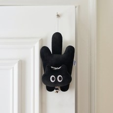 미뇽맨션 뚱냥이 캣 도어벨 액막이 현관 풍경 집들이 개업 이사 선물, 1개, 블랙, 20cm
