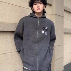美式秋冬男士針織開衫 復古寬鬆連帽毛衣外套