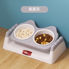 【保護頸椎】貓碗 貓食盆 護頸碗 狗碗 狗盆 喝水兩用雙貓碗 寵物碗架 貓狗通用碗 寵物高腳碗, 1個, 氣質灰-15°保護頸椎