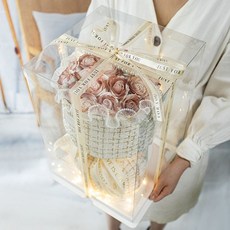 畢業禮物 花束禮物 小香風永生香皂玫瑰花束女生生日禮物送女朋友閨蜜浪漫聖誕節節520禮物, 21朵【禮盒裝*卡布奇諾】送燈+賀卡, 1個