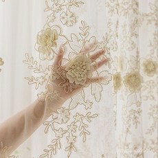 프랑스 자수 커텐 입체레이스 투명 거실 침실 럭셔리 쉬폰 완제품 A. 꽃자수 원사(후크), 오. 1.0x2.7미터