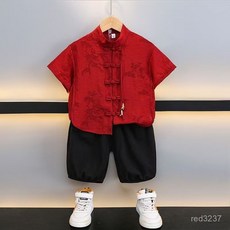 男童新中式漢服套裝 幼兒園夏季學生復古風潮流兩件套演出服