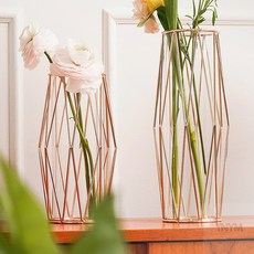 셀팃 와이어 철제화병 조화화병, 라운드 로즈골드(중)