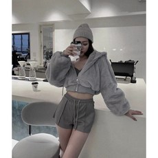 韓版泰迪寶寶連帽短版毛毛外套 秋冬質感絨毛短款夾克