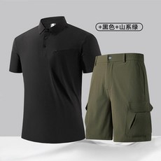 中年男士兩件套休閒運動套裝 冰絲速乾夏季短袖