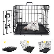 반려동물 초이스 사각 철장 베이직 고양이 케이지 접이식 이동식 쟁반 양문 반려동물 케이지 강아지 케이지, 1개, 블랙