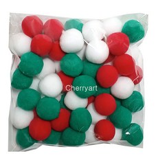 체리아트 크리스마스 폼폼이 X-MAS 오너먼트 리스장식, 50mm, 1통