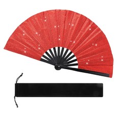 라인 댄스 팝핑 팬용 블링 레드 클래킹 팬 접이식 글리터 핸드 휴대용 레이브 페스티벌 선물 공연 33cm(13인치)