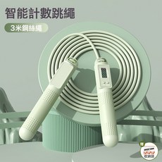 DIU 跳繩鋼絲成人款兩用負重智能計數電子無繩球跳繩體育運動用品批, 1個, 綠色【3m鋼絲繩】收納袋包裝