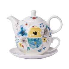 MorningSea 영국 꽃차 주전자 셋트 가정용 애프터눈티 커피포트 사무실 1인커피잔 접시 세트, 화이트 꽃들, 1세트