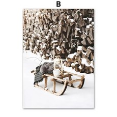 겨울 야생 풍경 그림 엘크 나무 포스터 인쇄 캔버스 벽 예술 크리스마스 거실 장식, 6. 7-1pc