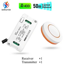 RF433MHz 무선 원격 제어 조명 스위치 AC 110V 220V 10A 미니 릴레이 모듈 및 미니 푸시 버튼 리모컨 램프 팬 ONOFF, [01] 1Receiver 1Transmitt, 1개