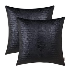 BRAWARM 인조 가죽 베개 커버 30.5 x 50.8cm12 20인치 아이보리 화이트 2팩 악어 장식 요추 장식용 쿠션 거실 소파 침대 가정용 184532, 블랙 - 악어
