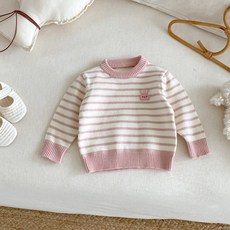女童條紋毛衣2025新款冬季寶寶洋氣貼標卡通針織衫兒童加厚套頭衫
