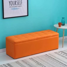 수납의자 화장대스툴 소파 리빙 회색(가죽) 120x40(수납) 긴의자 밝은 스툴 박스 벤치, L. 오렌지색 가죽