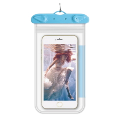 手機透明防水袋 四邊雙層加密 6吋以下適用 可智能觸屏, 1個, 手機防水袋, 水藍色