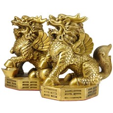 168開運坊 麒麟系列 銅麒麟踩八卦元寶一對 開光擇日 鎮宅招財, 銅色, 1套