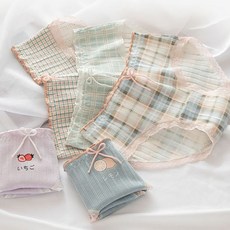 힙허거 여자 체크 무늬 면 팬티 위생 심리스 햄라인 속옷