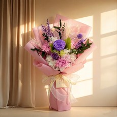 시연플라워 생화 프리저브드 꽃다발 ( 28cm X 38cm ) + 쇼핑백, 2 보라