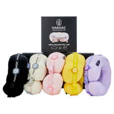 하코알 기내용 여행용 목베개 휴대용 비행기 안대 귀마개 세트, 화이트