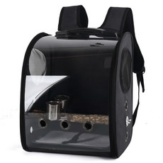 앵무새 이동가방 백팩 투명 반려 동물 산책 이동장 앵무새 잉꼬 외출용 가방 조류 용품, 경량패키지(스탠딩스틱제외), 검은 색