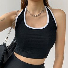 여성 홀터넥 크롭 나시 코튼 슬림핏 민소매 티셔츠