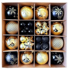 【在台現貨】聖誕彩繪裝飾球3公分6公分42-44入裝，聖誕樹裝飾電鍍球, 1個, 黑金_44PCS, 黑金