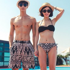 全新幾何圖騰3件式比基尼情侶泳裝海灘褲【O2938】，快乾透氣，時尚設計，多樣穿搭