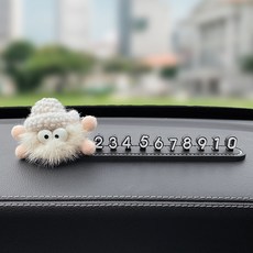 可愛小煤球停車號碼牌創意車載數字挪車牌高級卡通女飾品汽車擺件, 1個, 白帽白色四腳煤球【立體數字停車牌】:如圖所示