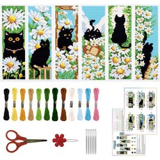 오리가치 6세트 초보자를 위한 숲 동물 크로스 북마크 키트 애호가를 지침이 포함된 현대적인 스탬프, Cat and Daisy