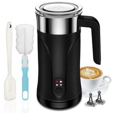 Ovetedot 우유 거품기 4-in-1 거품기 및 스팀기 10온스/300ml 자동 핫 앤 콜드 폼 메이커 밀크 워머 커피 라떼 카푸치노 말차용 전기 거품기(블랙), Ovetedot 우유 거품기, 업그레이드된 4-in-1, Black