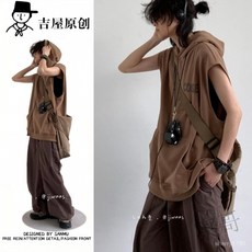 夏季熱銷2025夏季新款 日係複古馬甲 連帽字母印花 汗背心 男女生上衣 寬鬆休閒 運動套頭上衣 AXHT