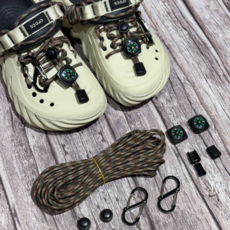 (신발포함X) DIY 파라코드 신발 커스텀 세트 카라비너 나침반 스토퍼 앤드클립 4mm, 1세트, 커피 오렌지 카모 + 블랙