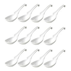 JapanBargain 60팩 아시안 수프 스푼 - 멜라민 롱 핸들 완톤 포 라멘 우동 미소 스푼 후크 및 노치 포함 식기세척기 사용 가능 그린, 12, 화이트
