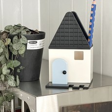 이이공브이샵 와플 하우스 멀티 수납홀더 펜꽂이 집모양 수납함 칫솔걸이, 블랙, 1개