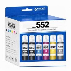 EcoTank Photo ET-8550 프린터용 552 잉크 600ml 리필 교체용 대용량 6팩(승화 아님), 01 552 잉크