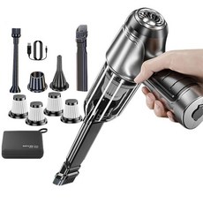 RTAKO 便攜式無線吸塵器 車家兩用 吸塵充氣抽氣三合一 無刷電機, 銀灰色（收納套裝）, Pro無刷款 19000pa*4000mAh