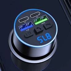 블루투스 5.0 FM 트랜스미터 핸즈프리 차량용 AUX 라디오 변조기 MP3 플레이어 66W 듀얼 PD 타입-C USB 고, 01 Black, 1개