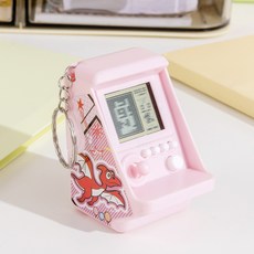 미니 테트리스 게임기 키링 레트로 핸디형 게임기 가방고리 어린이 생일 선물, 마카롱 파우더