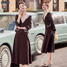 DFMEI 코듀로이 세트 페미닌 스커트 투피스 원피스 프렌치 롱