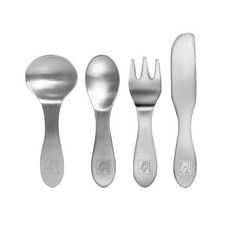미니 스텐 디저트 커트러리 4종 세트, 1세트, 오벌스푼+원형스푼+포크+나이프, 실버