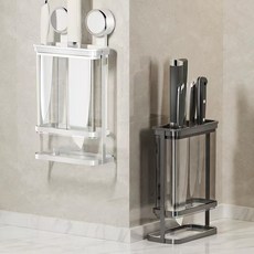 免打孔吸盤式刀架 透明多功能廚房刀具收納架 瀝水砧板架, 槍灰, 1個