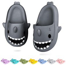 LAKIGE 상어 구름 슬라이드 | 남아 여아 샤워 슬리퍼 귀여운 만화 물고기 플립플랍 해변 수영장 홈 샌들 빠른 건조 미끄럼 방지 - 다크 그레이 162104