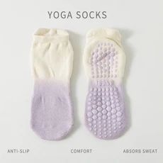 요가 양말 여성 면 그라데이션 실리콘 미끄럼 방지 그립 타월 낮은 발목 필라테스 양말, 04 light purple, 01 EUR 36-41