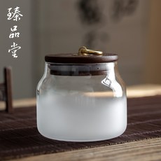 [優品藝術 茶葉罐]日式玻璃茶葉罐銅鈕木蓋茶倉儲物罐家用功夫茶具密封儲存罐收納罐, 相思木茶葉罐—磨砂矮, 1個