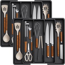 家用刀叉餐具收納盒 - 廚房整理擴展盤, 5格黑色刀叉收納盒, 1個