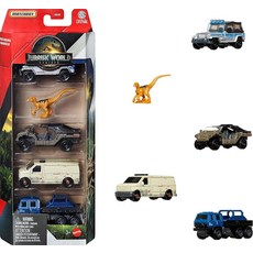 Matchbox 쥬라기 월드 장난감 자동차 트럭 및 공룡 5팩 1:64 스케일 다이캐스트 차량 4개 프랜차이즈의 공룡 1개 포함 (스타일은 다를 수 있음) 166795, Matchbox 쥬라기 월드 - 자동차, 트럭 및 공룡